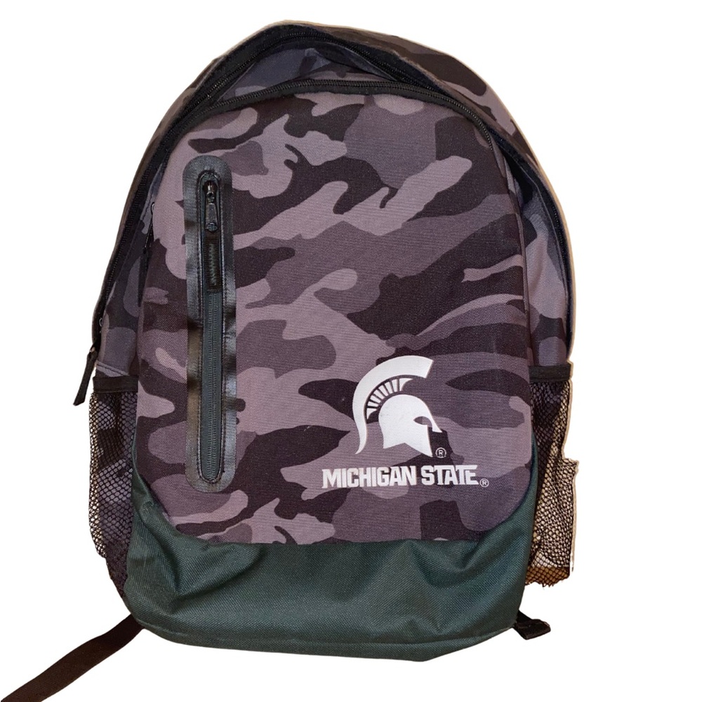 Michigan State Spartans Camo Backpack Green‎ Black Logo School Bag Preowned